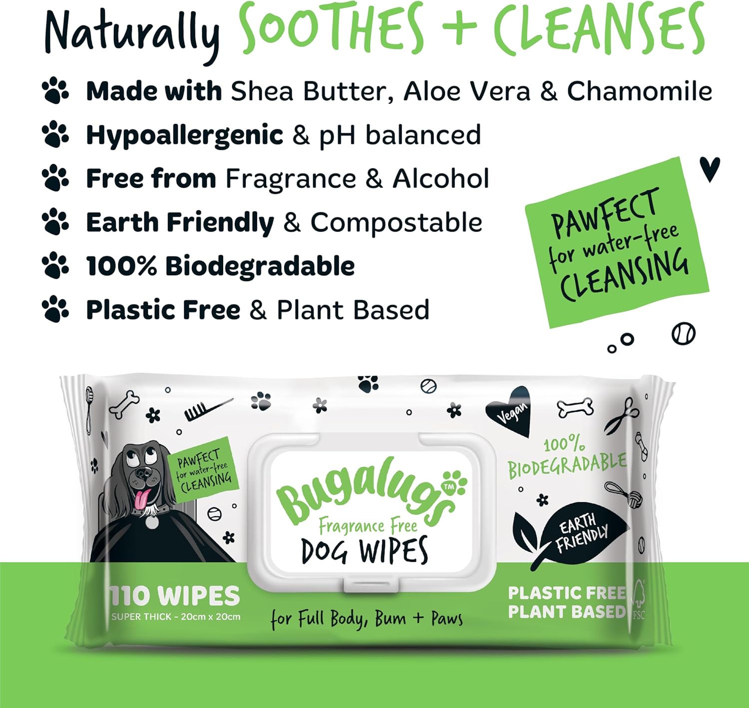 Dog Wipes, 100% Plastic Free Biodegradable pet Wipes for Full Body, Eye Wipes, Ear Wipes, Bum & Paws. 110 Sensitive Dog Grooming Wipes for Dogs, Puppy & cat Grooming (Fragrance Free)-3