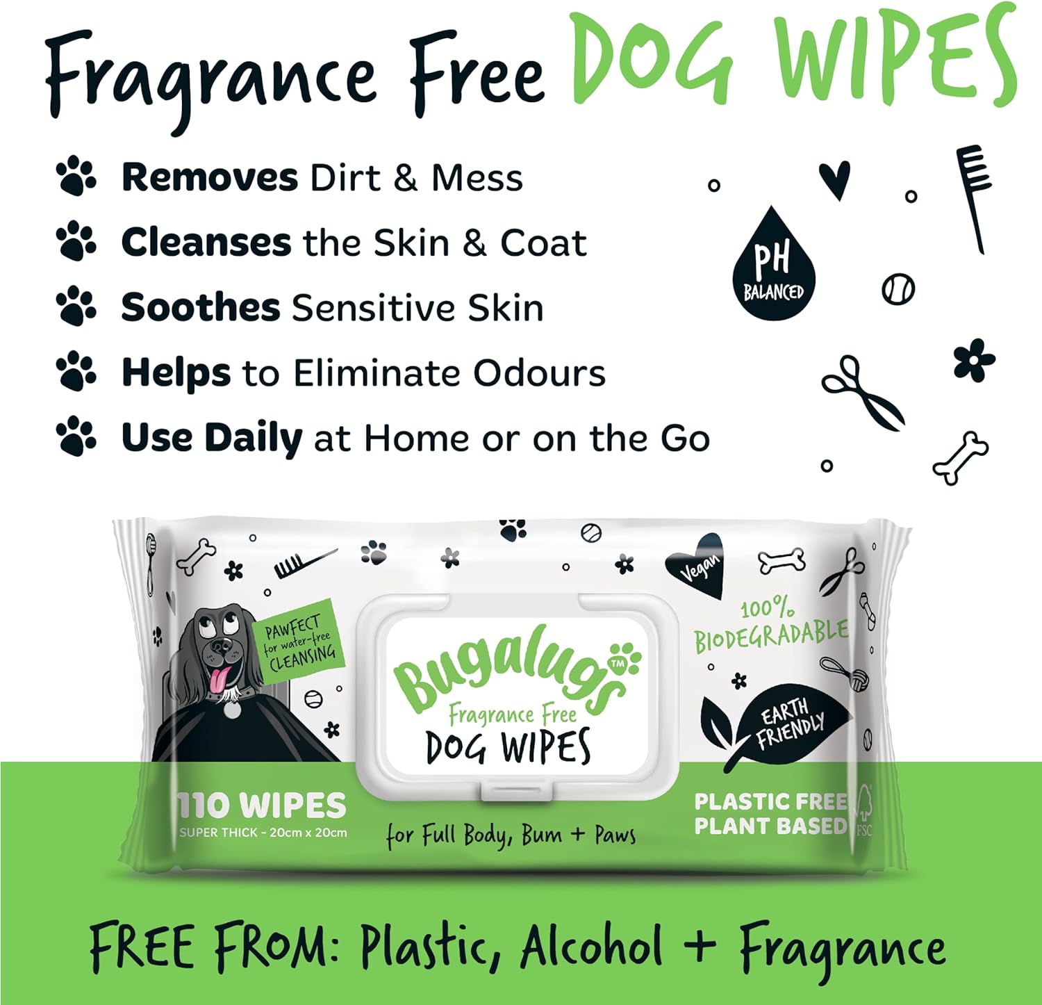 Dog Wipes, 100% Plastic Free Biodegradable pet Wipes for Full Body, Eye Wipes, Ear Wipes, Bum & Paws. 110 Sensitive Dog Grooming Wipes for Dogs, Puppy & cat Grooming (Fragrance Free)-7