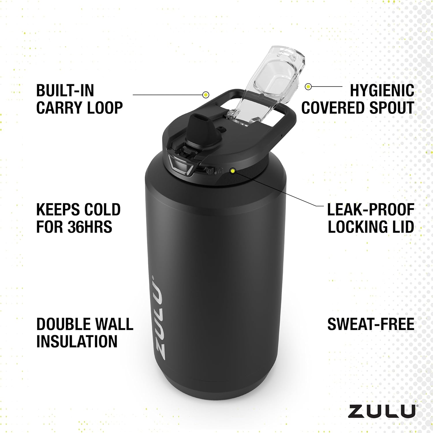 ZULU Goals Vacuum Insulated Large Capacity Stainless Steel Water Bottle | Reusable Jug Thermoses with Carry Handle | Leak-Proof Lid | Perfect for Travel, Workout, Gym, Hiking, Camping | 64oz, 101oz-2