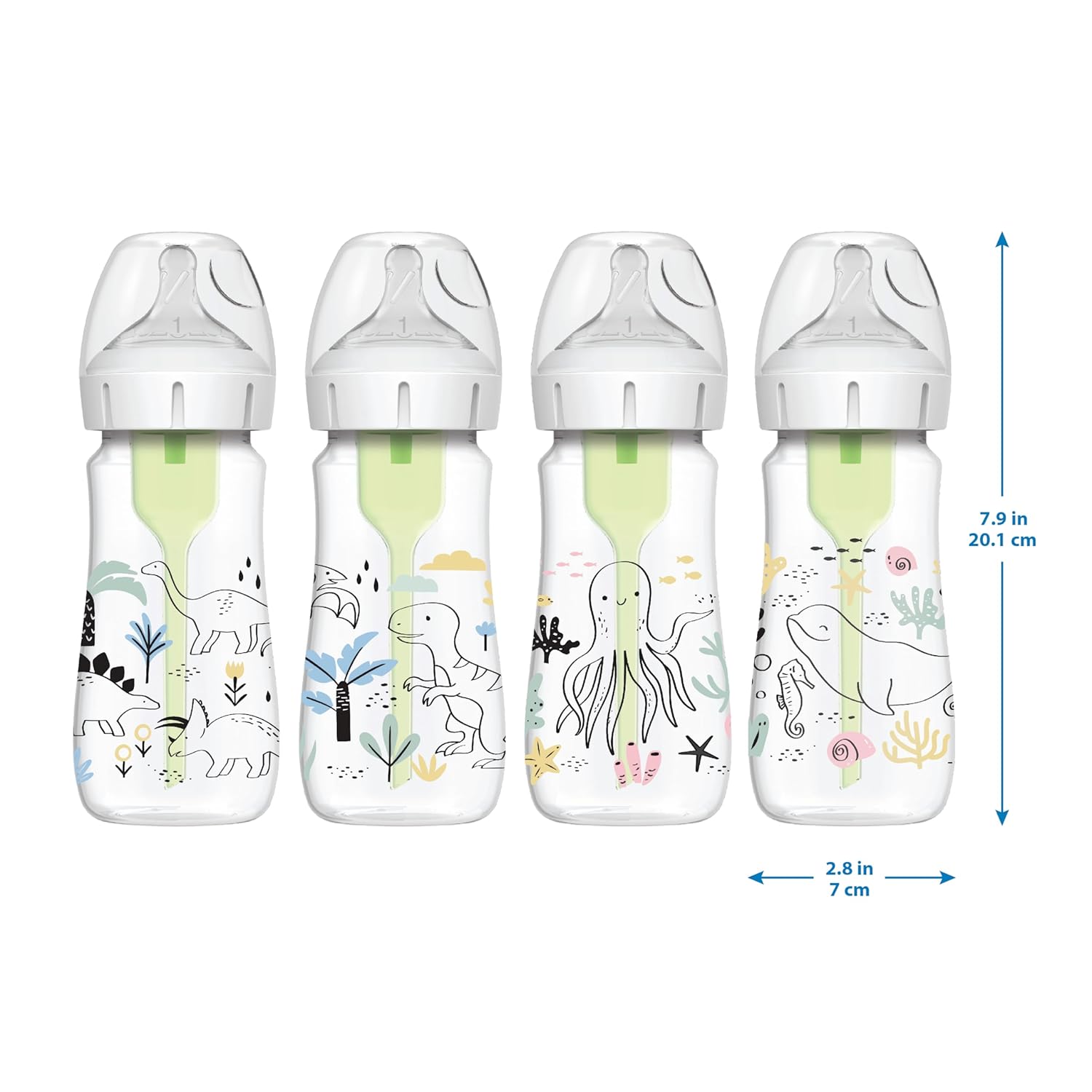 Dr. Brown’s Natural Flow® Anti-Colic Options+™ Wide-Neck Baby Bottle Designer Edition Bottles, Ocean Decos, 9 oz/270 mL, Level 1 Nipple, 2-Pack, 0m+-14