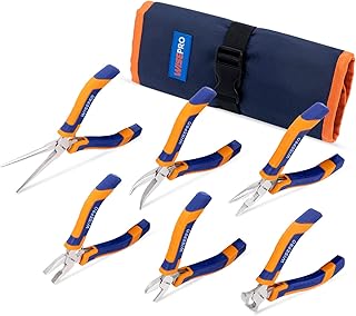 6 Pcs Mini Pliers Set with Pouch，Including Long/Needle/Curved Nose Pliers，Combination/End Cutting/Diagonal Pliers