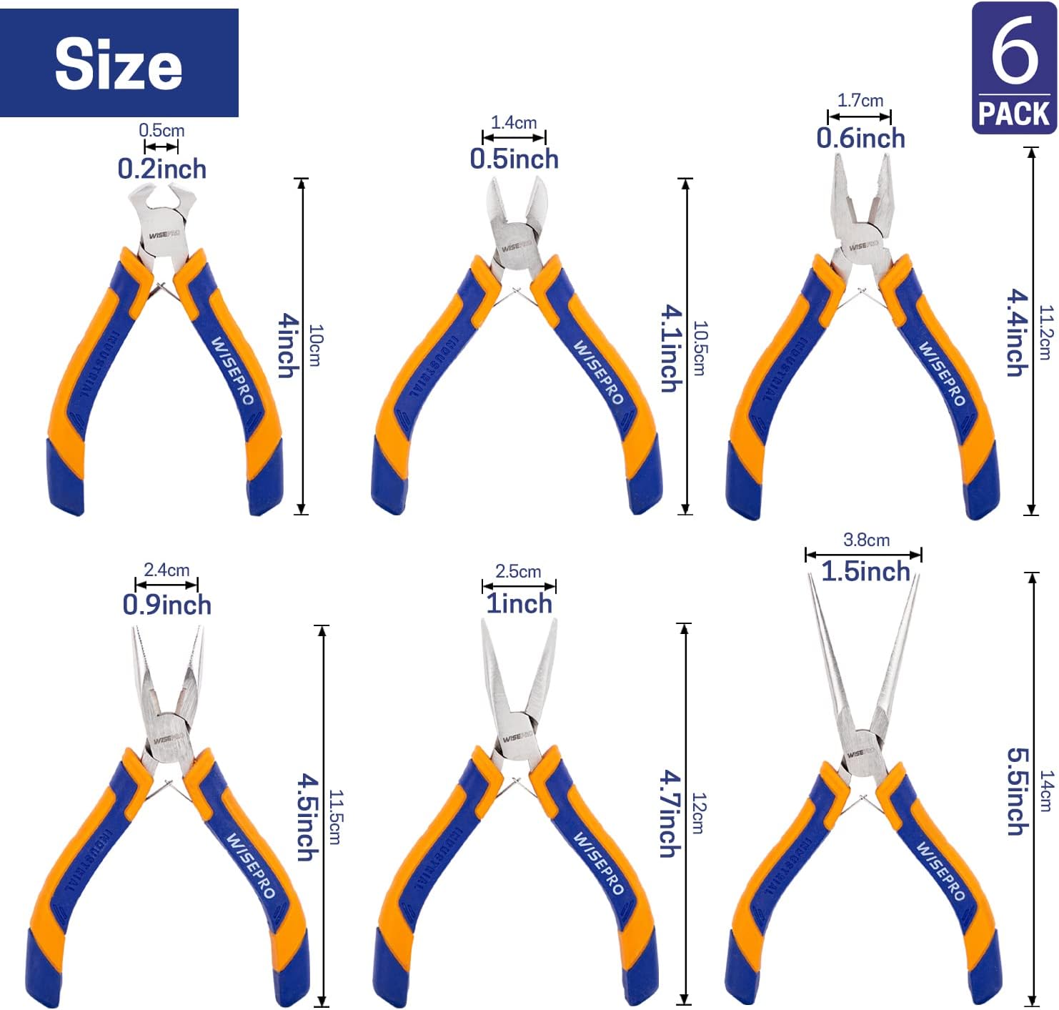 6 Pcs Mini Pliers Set with Pouch，Including Long/Needle/Curved Nose Pliers，Combination/End Cutting/Diagonal Pliers-1