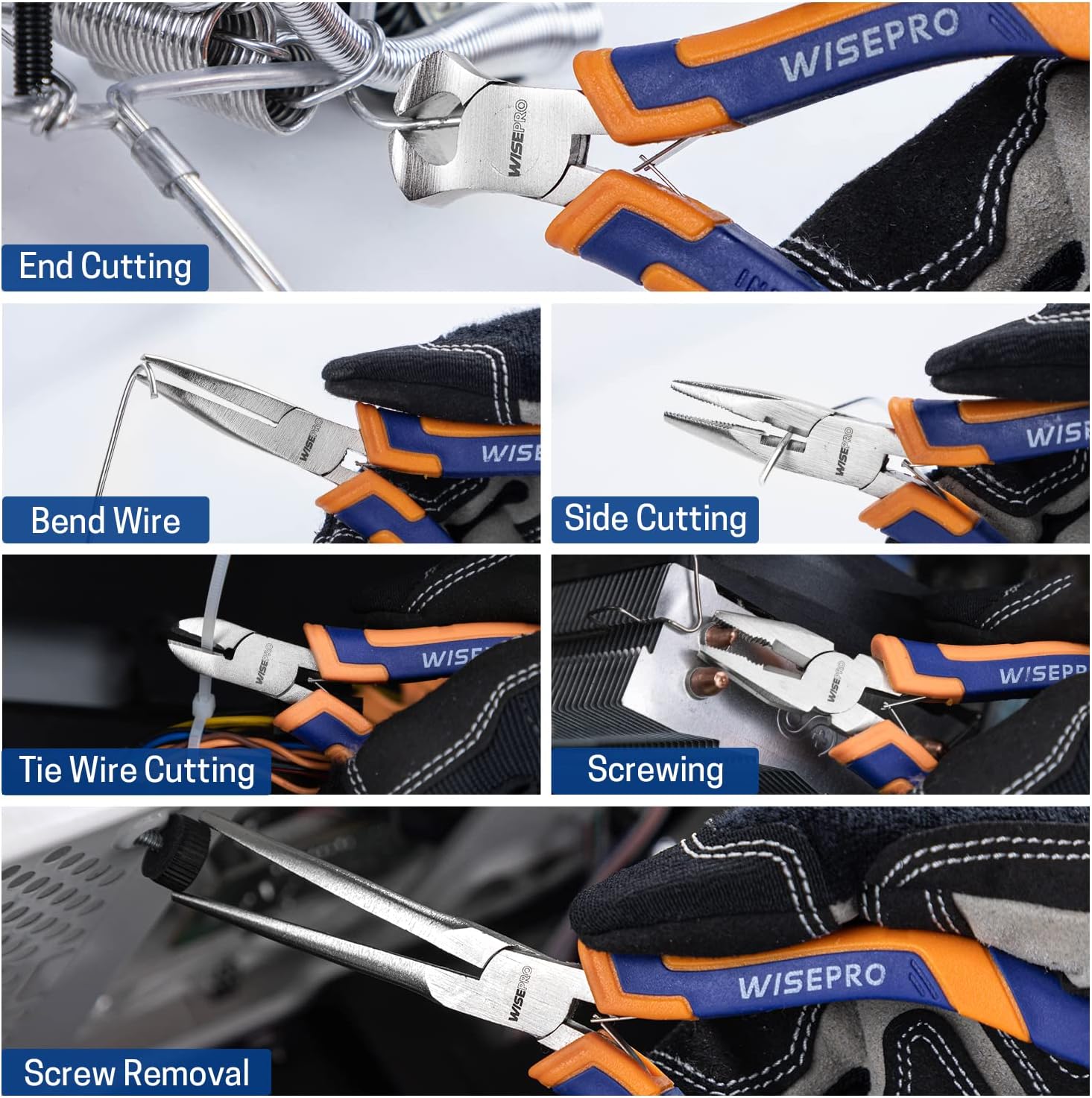 6 Pcs Mini Pliers Set with Pouch，Including Long/Needle/Curved Nose Pliers，Combination/End Cutting/Diagonal Pliers-4