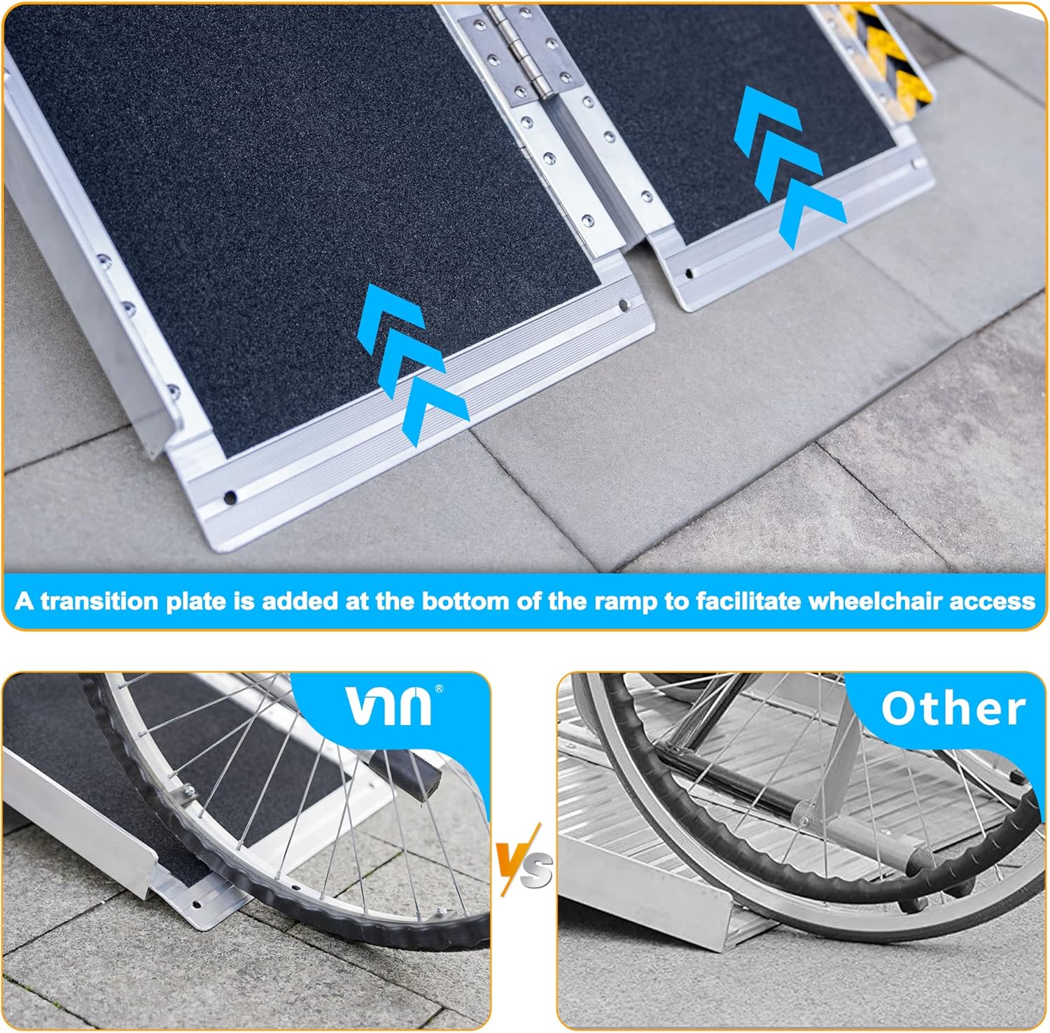 VNN Portable Wheelchair Ramp 2FT, Non-Slip Aluminum Folding Handicap Ramp, Door Threshold Wheelchair Ramps for Home, Wheel Chair Ramp for Home Steps, Scooter Ramp, Doorways, Curbs, Stairs-4