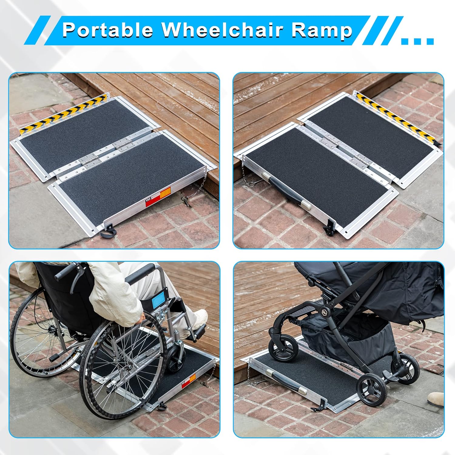 VNN Portable Wheelchair Ramp 2FT, Non-Slip Aluminum Folding Handicap Ramp, Door Threshold Wheelchair Ramps for Home, Wheel Chair Ramp for Home Steps, Scooter Ramp, Doorways, Curbs, Stairs-5