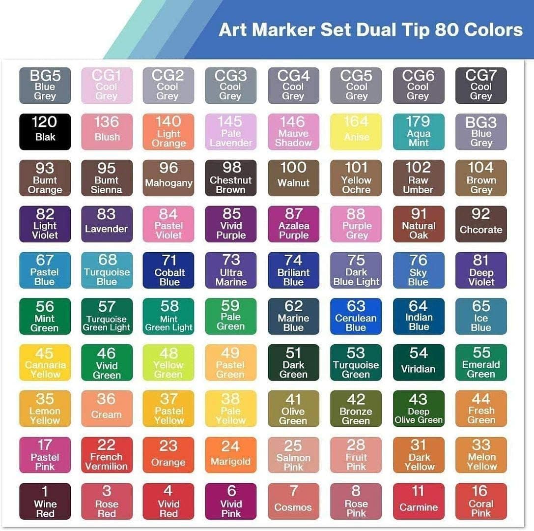 80 Colors Alcohol Markers Artist Drawing Art Dual Tip Markers Perfect for Kids Boys Girls Students Adult(80 Black Shell)-1