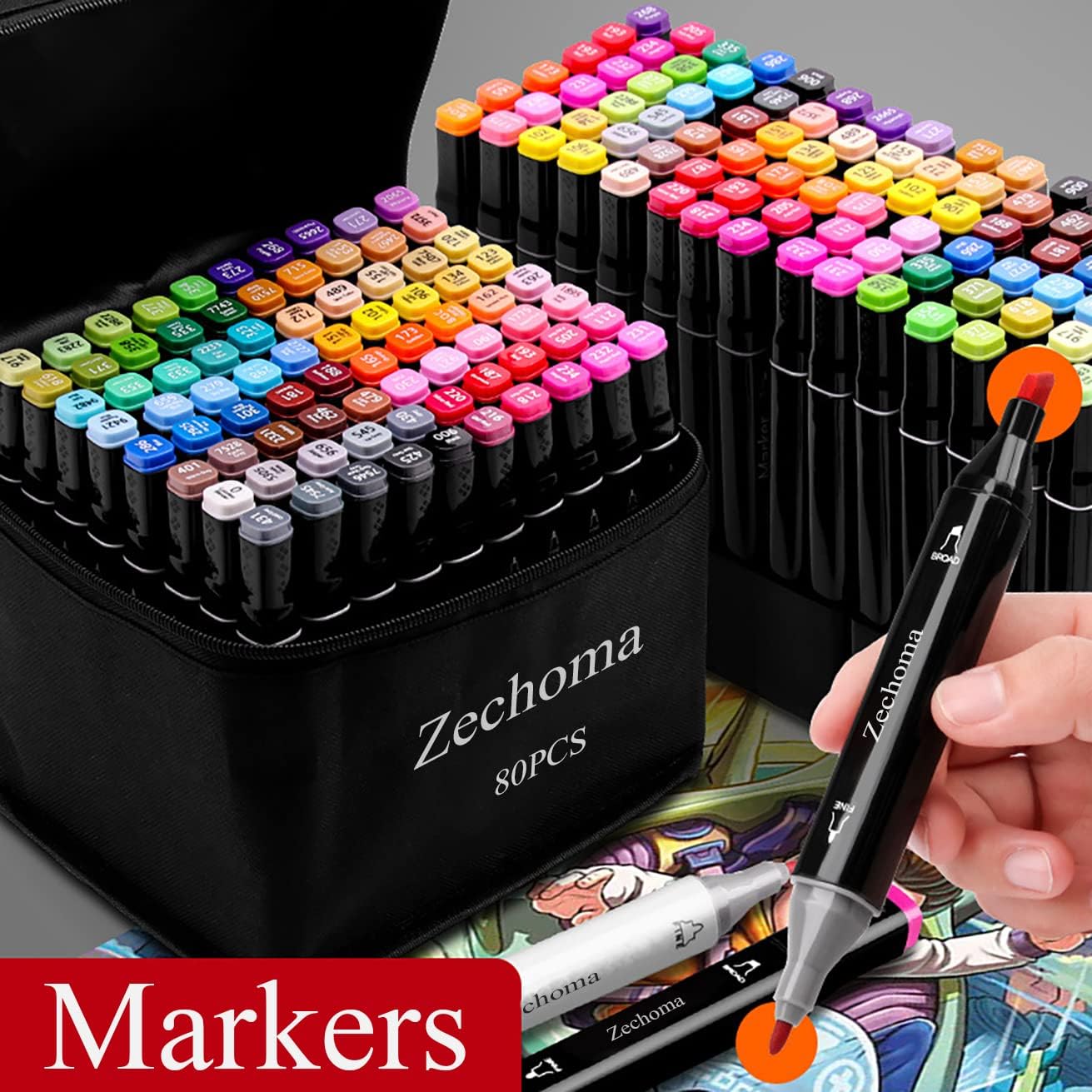 80 Colors Alcohol Markers Artist Drawing Art Dual Tip Markers Perfect for Kids Boys Girls Students Adult(80 Black Shell)-4