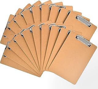 Happyhapi Clipboards 20 Pack Hardboard Office Clipboards Bulk, Clip Boards Standard A4 Letter Size (9 x 12.5 Inches) with Low Profile Clip Wood Clipboards for Office, School, Hospital Supplies