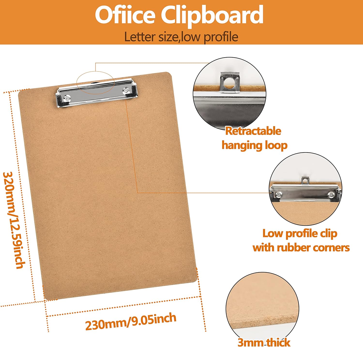 Happyhapi Clipboards 20 Pack Hardboard Office Clipboards Bulk, Clip Boards Standard A4 Letter Size (9 x 12.5 Inches) with Low Profile Clip Wood Clipboards for Office, School, Hospital Supplies-1