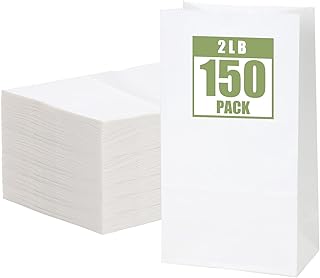 Moretoes 150pcs White Paper Bags, 2lb Paper Bags, Small Paper Bags White Lunch Bags White Paper Lunch Bags 4.3" x 2.5" x 7.9"