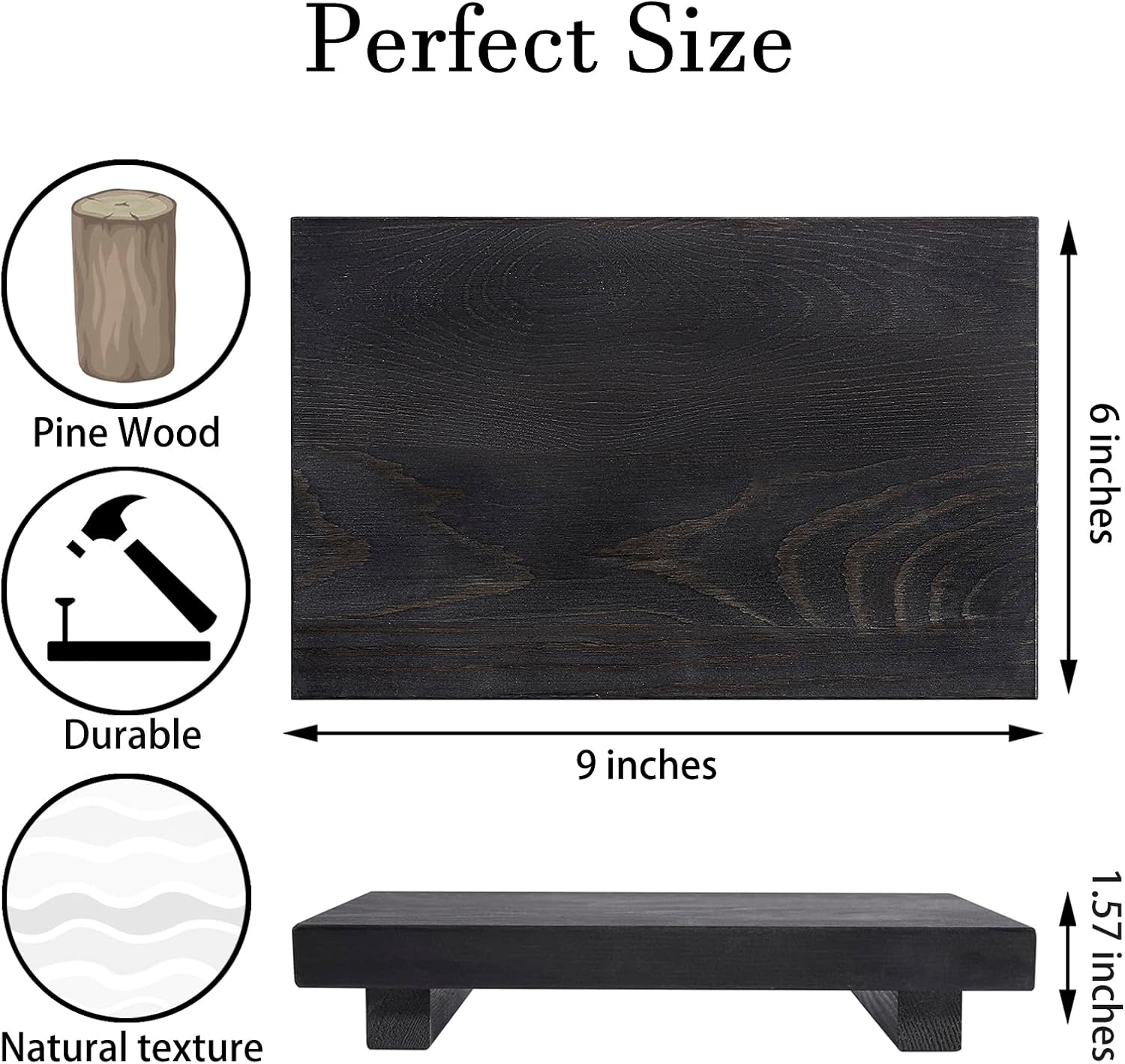 Bathroom Counter Organizer Wood Pedestal Stand Farmhouse Decorative Tray Soap Holder for Kitchen Decor, 9" x 6" - Black-5