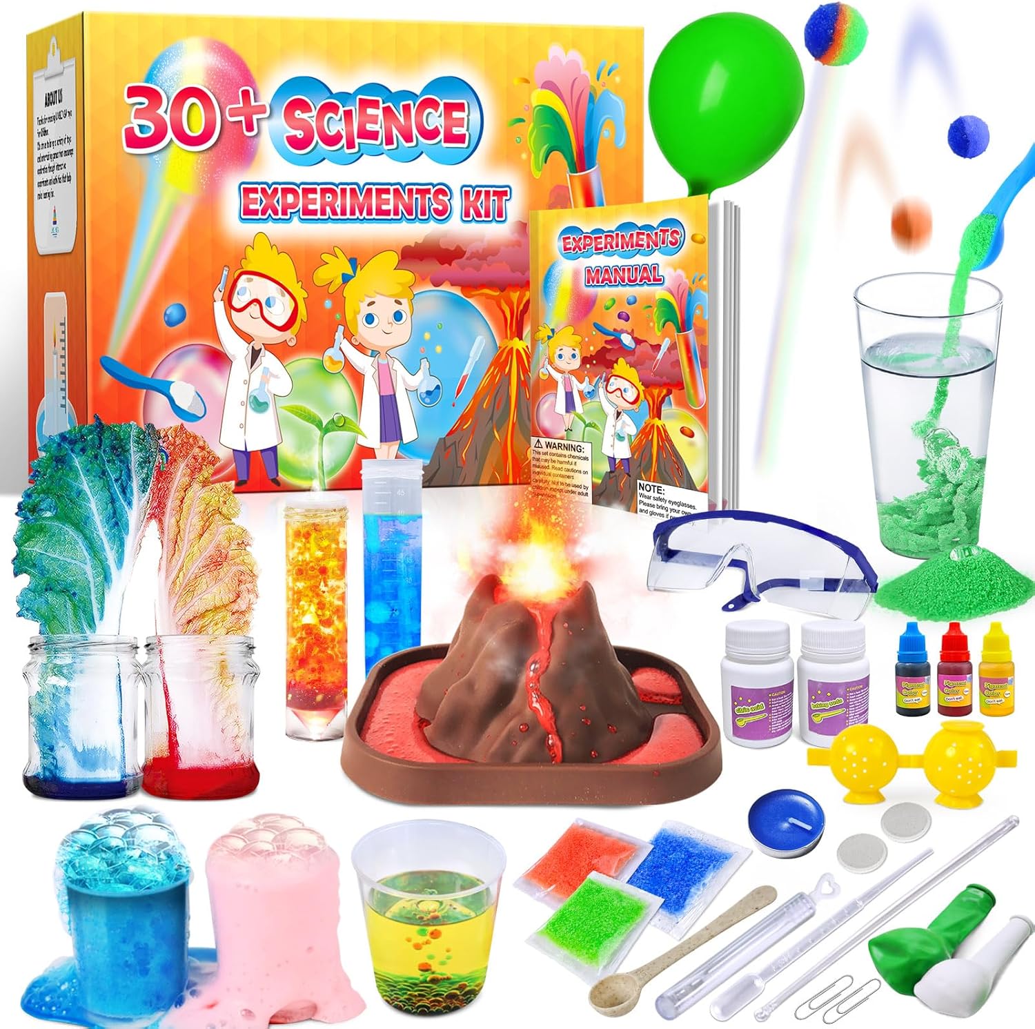 UNGLINGA 30+ Experiments Science Kits for Kids, STEM Educational Project Activities Toys Gifts for Boys Girls, Chemistry Set, Bouncy Ball, Volcano Eruption-0