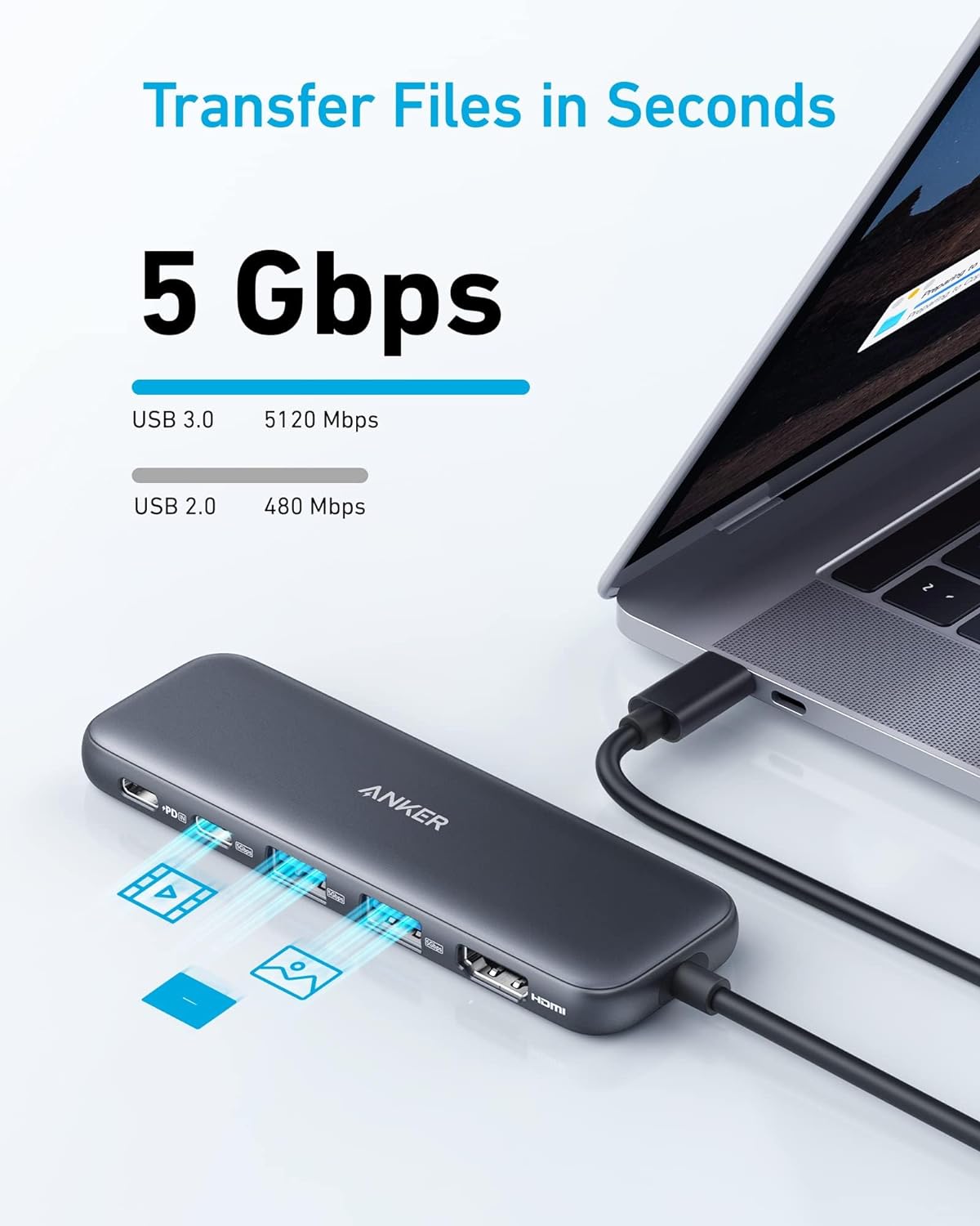 Anker 332 USB-C Hub (5-in-1) with 4K HDMI Display, 5Gbps - and 2 5Gbps USB-A Data Ports and for MacBook Pro, MacBook Air, Dell XPS, Lenovo Thinkpad, HP Laptops and More-3