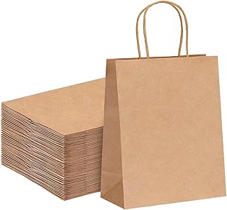 RACETOP Small Brown Kraft Paper Bags with Handles Bulk, 5.9"x3.2"x8.3" 50Pcs Small Gift Bags with Handles Bulk,Premium Brown Paper Gift Bags,small Paper shopping bags