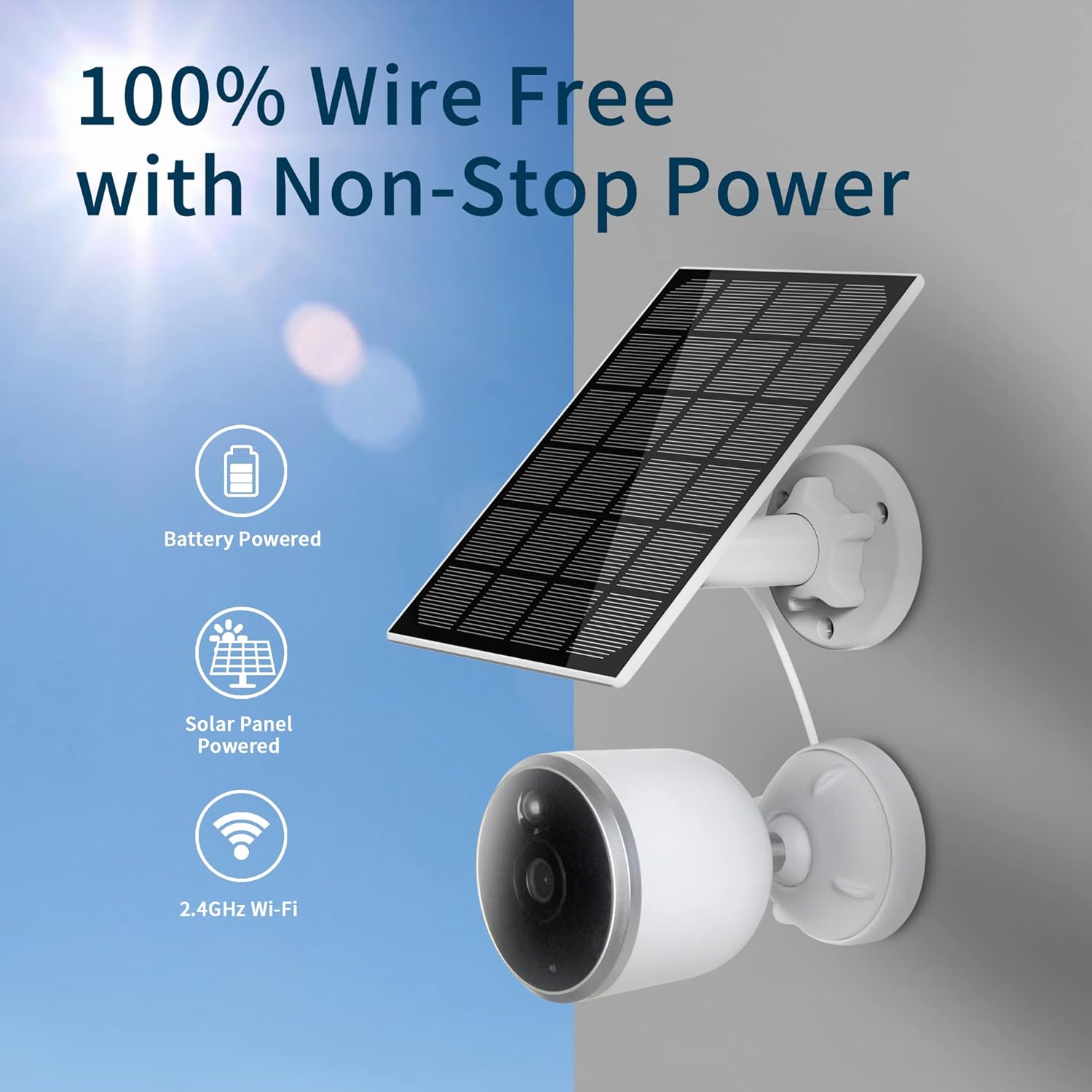 Solar Security Cameras Wireless Outdoor for Home Security, Battery Camera, 2.4G Wi-Fi, PIR Motion Detection, IP65 Waterproof-1