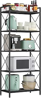 SONGMICS 5-Tier Metal Storage Rack, Shelving Unit with X Side Frames, Dense Mesh, 12.6 x 23.6 x 57.3 Inches, for Entryway, Kitchen, Living Room, Bathroom, Industrial Style, Ink Black UBSC165B01