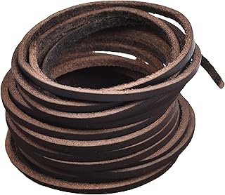 LEATHER VILLAGE 3 mm Flat Thin Leather Cord - Genuine Strip leathercraft Cord for Arts & Crafts - 5 Yards - Black