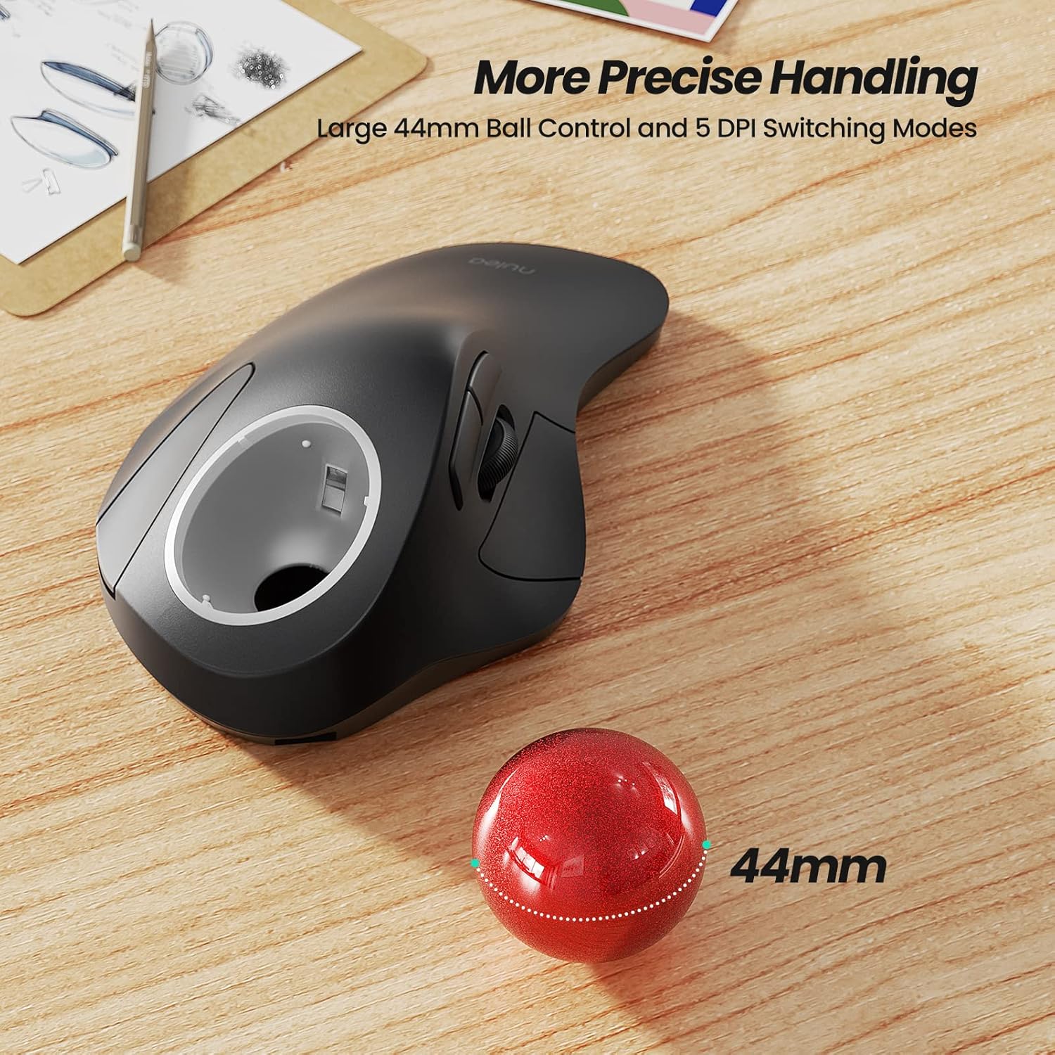 Nulea M505B Wireless Trackball Mouse, Rechargeable Ergonomic RGB Rollerball Mouse, Easy Index Finger Control with 5 Adjustable DPI, 3 Device Connection for PC, Laptop, iPad, Mac, Windows, Android-3