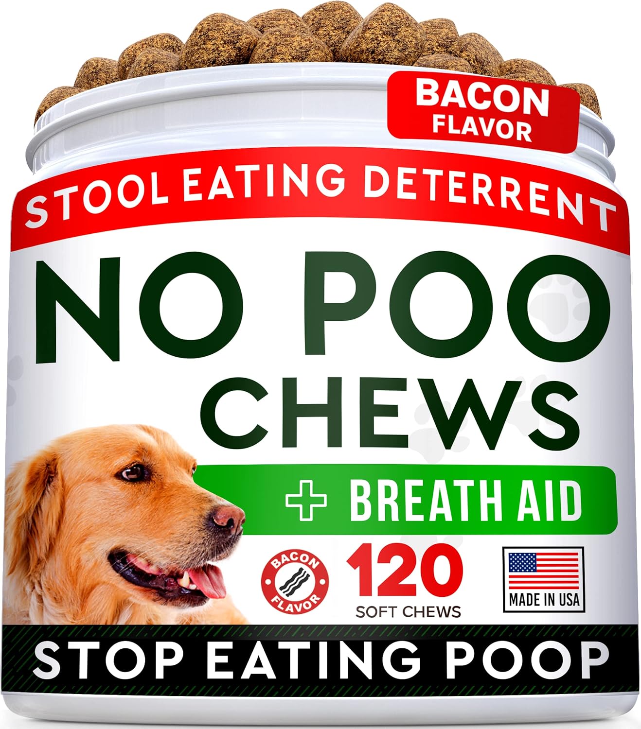 STRELLALAB No Poo Treats for Dogs - Coprophagia Stool Eating Deterrent - Digestive Enzymes - Gut Health & Immune Support - Stop Eating Poop - Bacon Flavor 120 Chews-0