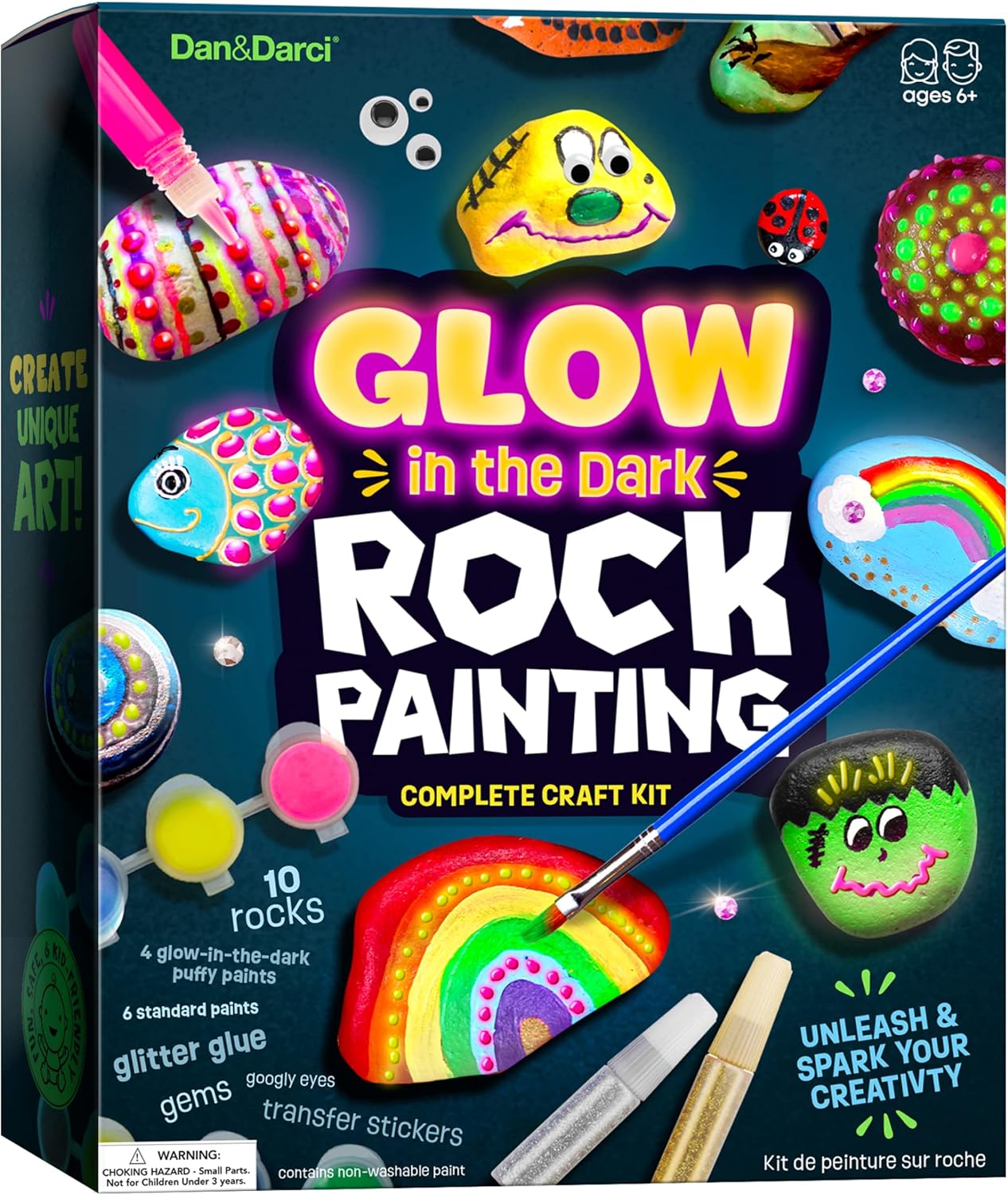 Kids Rock Painting Kit - Glow in The Dark - Arts & Crafts Easter Gifts for Boys and Girls Ages 6-12 - Craft Activities Kits - Creative Art Toys for 6, 7, 8, 9, 10, 11 & 12 Year Old Kids-0