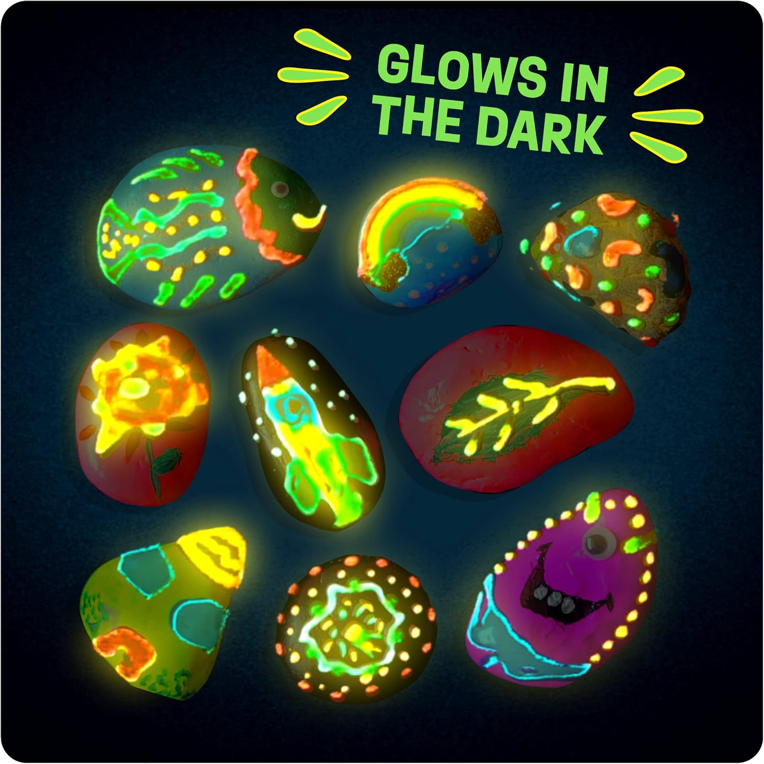 Kids Rock Painting Kit - Glow in The Dark - Arts & Crafts Easter Gifts for Boys and Girls Ages 6-12 - Craft Activities Kits - Creative Art Toys for 6, 7, 8, 9, 10, 11 & 12 Year Old Kids-2