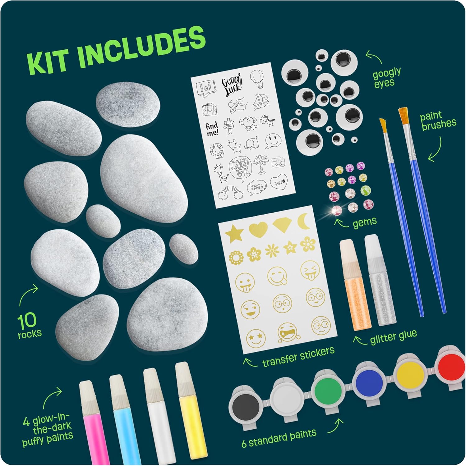 Kids Rock Painting Kit - Glow in The Dark - Arts & Crafts Easter Gifts for Boys and Girls Ages 6-12 - Craft Activities Kits - Creative Art Toys for 6, 7, 8, 9, 10, 11 & 12 Year Old Kids-3