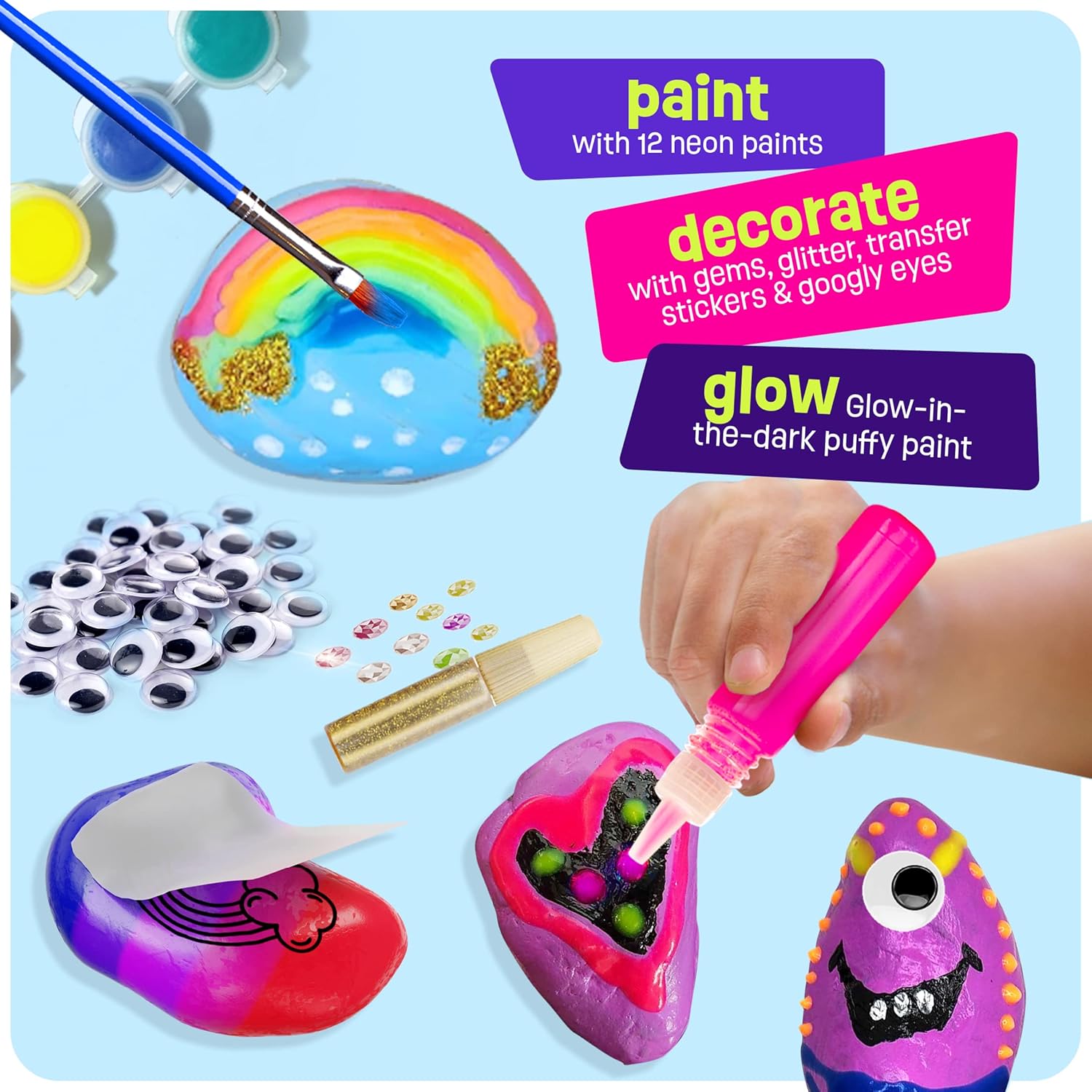 Kids Rock Painting Kit - Glow in The Dark - Arts & Crafts Easter Gifts for Boys and Girls Ages 6-12 - Craft Activities Kits - Creative Art Toys for 6, 7, 8, 9, 10, 11 & 12 Year Old Kids-5