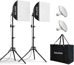 RALENO Softbox Lighting Kit, 2 x 16'' x 16'' Photography Studio Equipments with 50W / 5500K / 95 CRI LED Bulbs, Continuous Lighting System for Video Recording and Photography Shooting Model：PS080