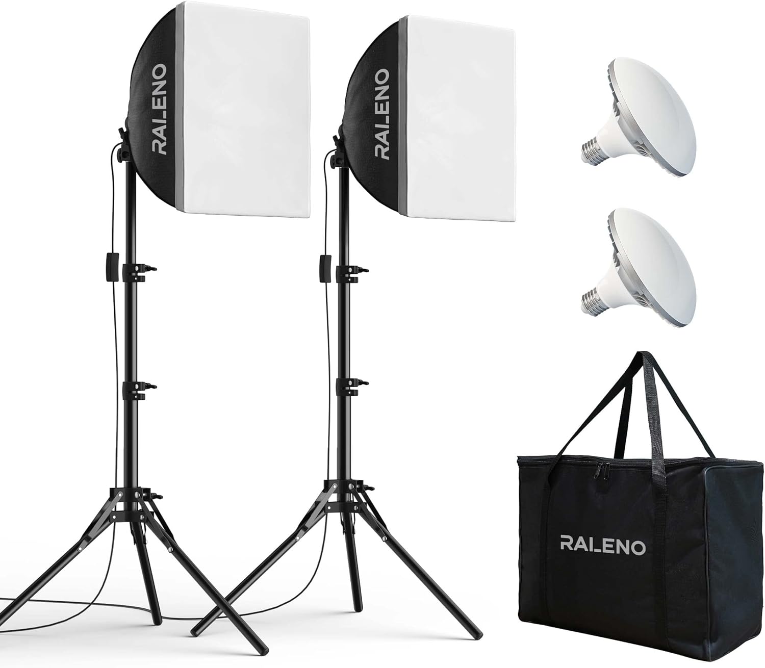 RALENO Softbox Lighting Kit, 2 x 16'' x 16'' Photography Studio Equipments with 50W / 5500K / 95 CRI LED Bulbs, Continuous Lighting System for Video Recording and Photography Shooting Model：PS080-0