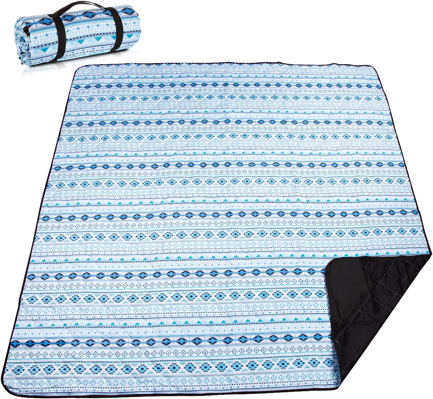 Airensky Extra Large(79 "x 83") Picnic Blanket, 3-Layer Thicking Outdoor Camping Blanket, Machine Washable Beach Blanket, Waterproof and Wear-Resistant, Soft and Comfortable(Boho Blue)-0