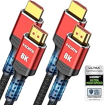 Highwings 8K 10K HDMI 2.1 Cable 6.6FT/2M 2-Pack, Certified Ultra High Speed HDMI Cable Braided Cord-4K@120Hz 8K@60Hz, DTS:X, HDCP 2.2 & 2.3, HDR 10 Compatible with Roku TV/PS5/HDTV/Blu-ray