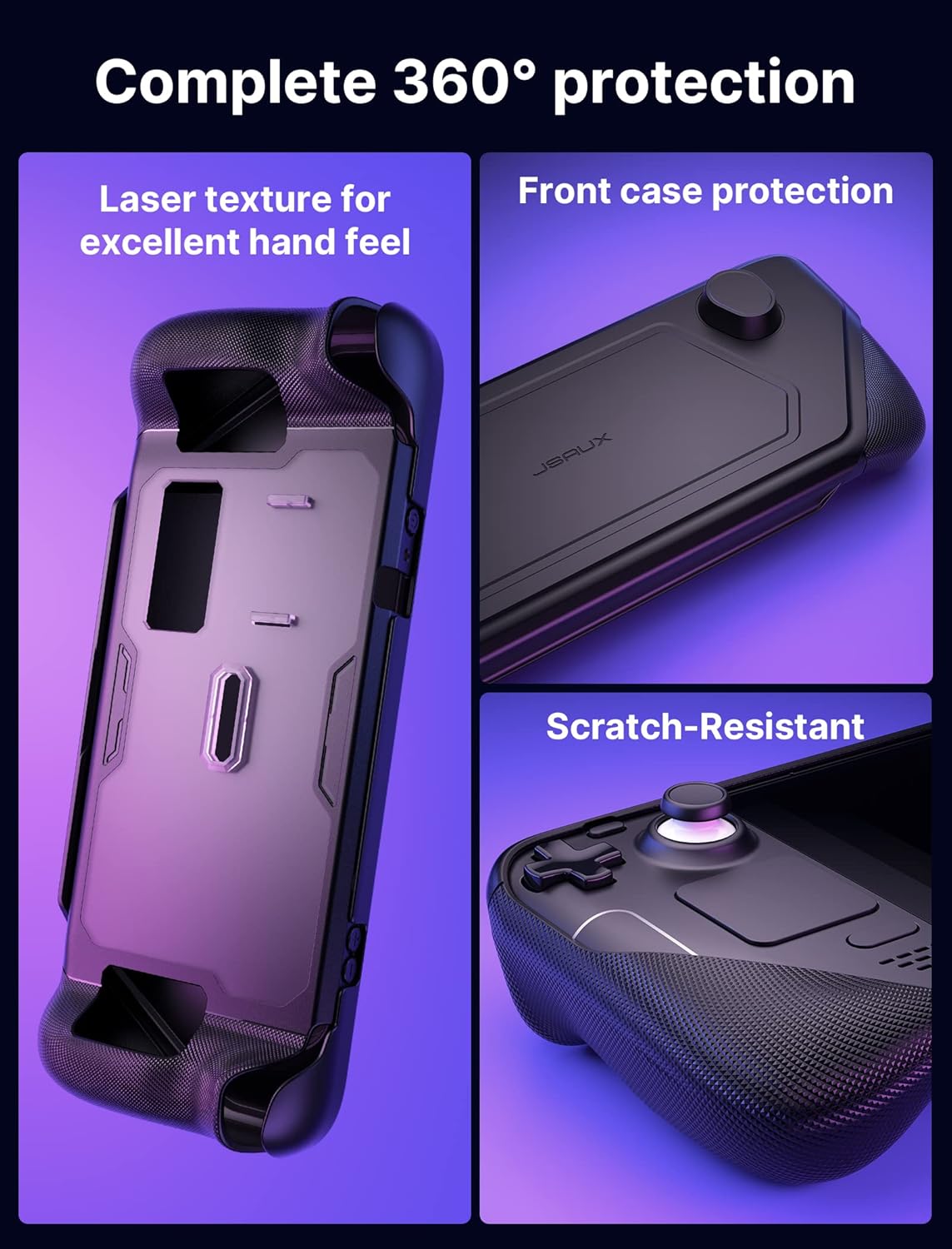 JSAUX PC0104 ModCase for Steam Deck, Steam Deck Case with Detachable Front Shell Include Protective Case, Face Cover,Metal Bracket and Strap-Basic Set-3