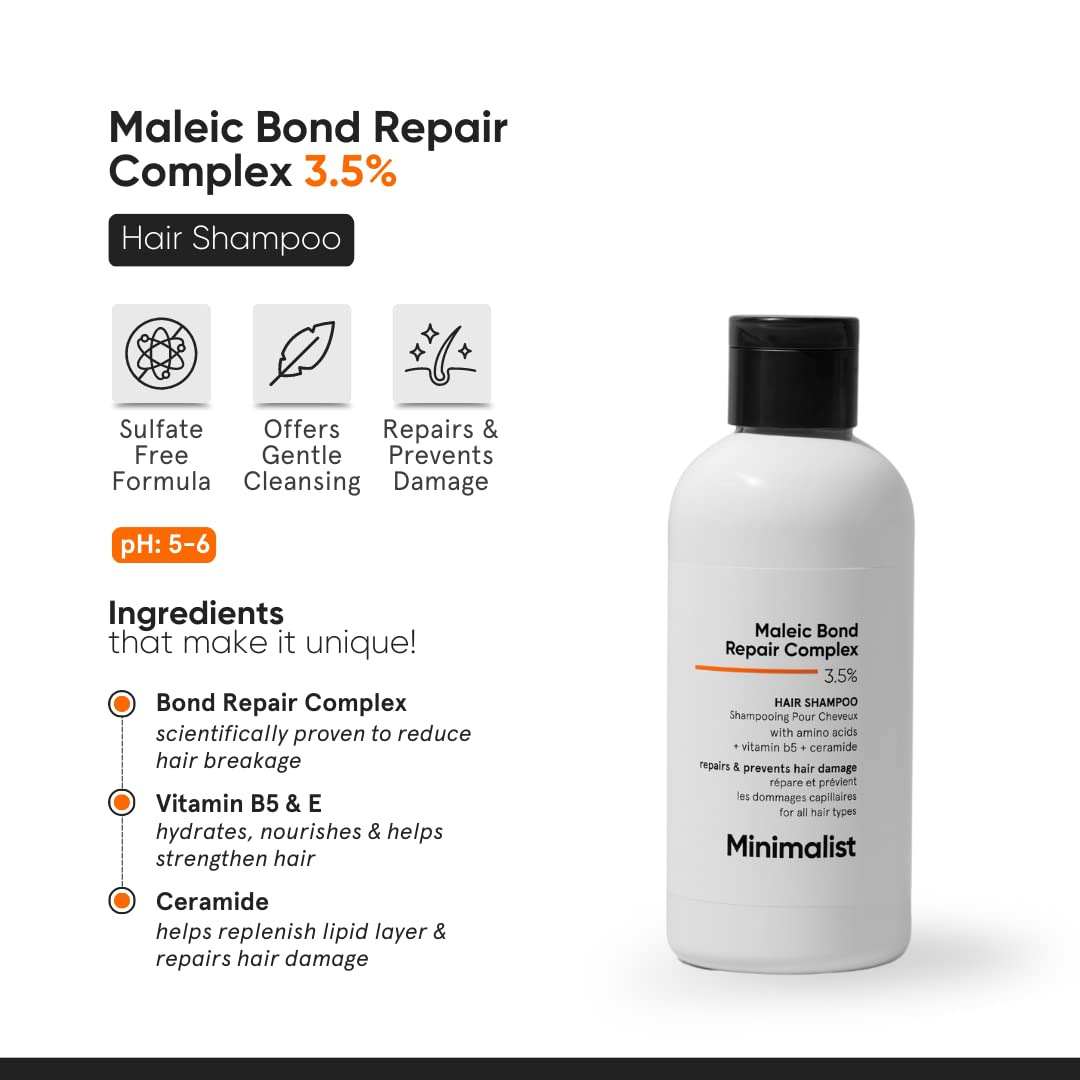 Minimalist Hair Shampoo for Damaged Hair & Frizzy Hair | Maleic Bond Repair Complex 3.5% | With Argan Oil, Ceramides & Coconut Oil | For Women & Men | 8.5 Fl Oz / 250 ml-1