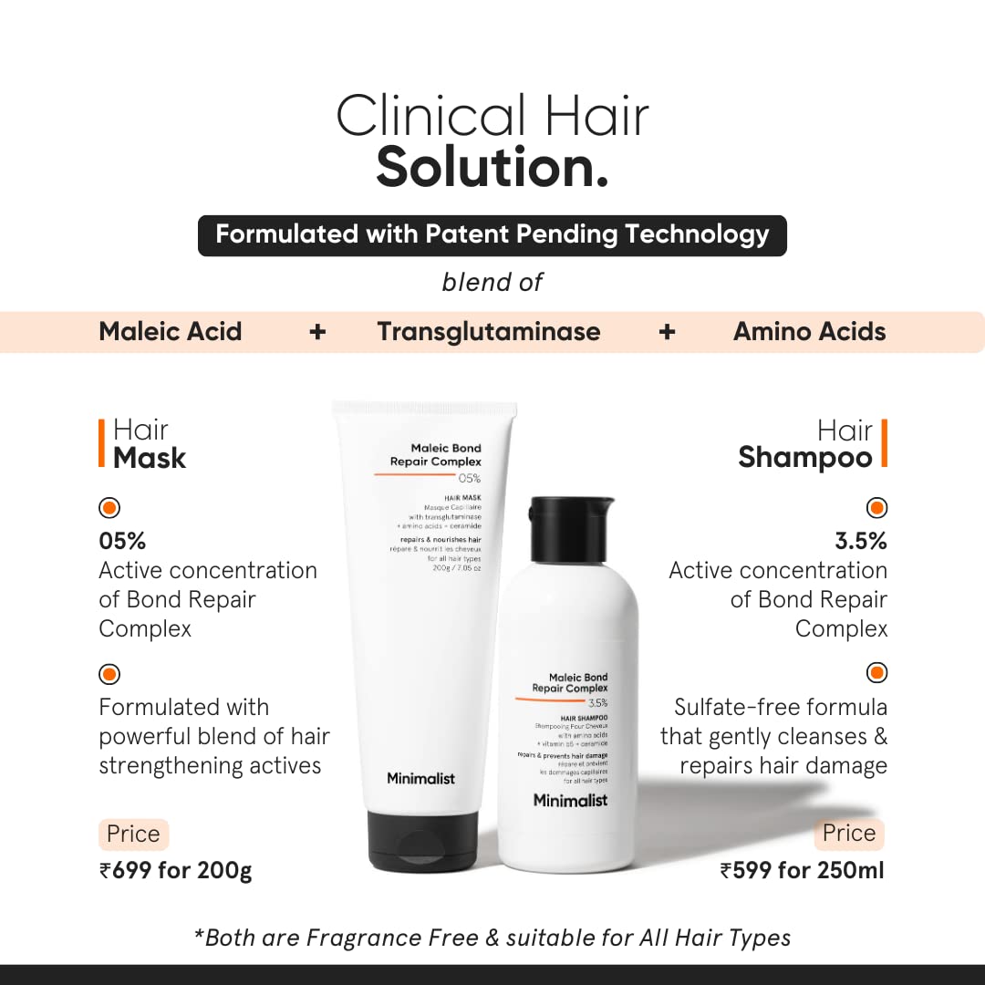 Minimalist Hair Shampoo for Damaged Hair & Frizzy Hair | Maleic Bond Repair Complex 3.5% | With Argan Oil, Ceramides & Coconut Oil | For Women & Men | 8.5 Fl Oz / 250 ml-5