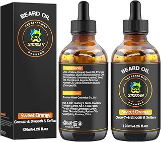 Beard Oil,120ml/4.25fl.oz Oil Promote Large Volume Beard Growth,Leave in Conditioner Beard Care Natural Sweet Orange Scent Mustaches Growth Soften Strength,Gifts for Men Him Dad