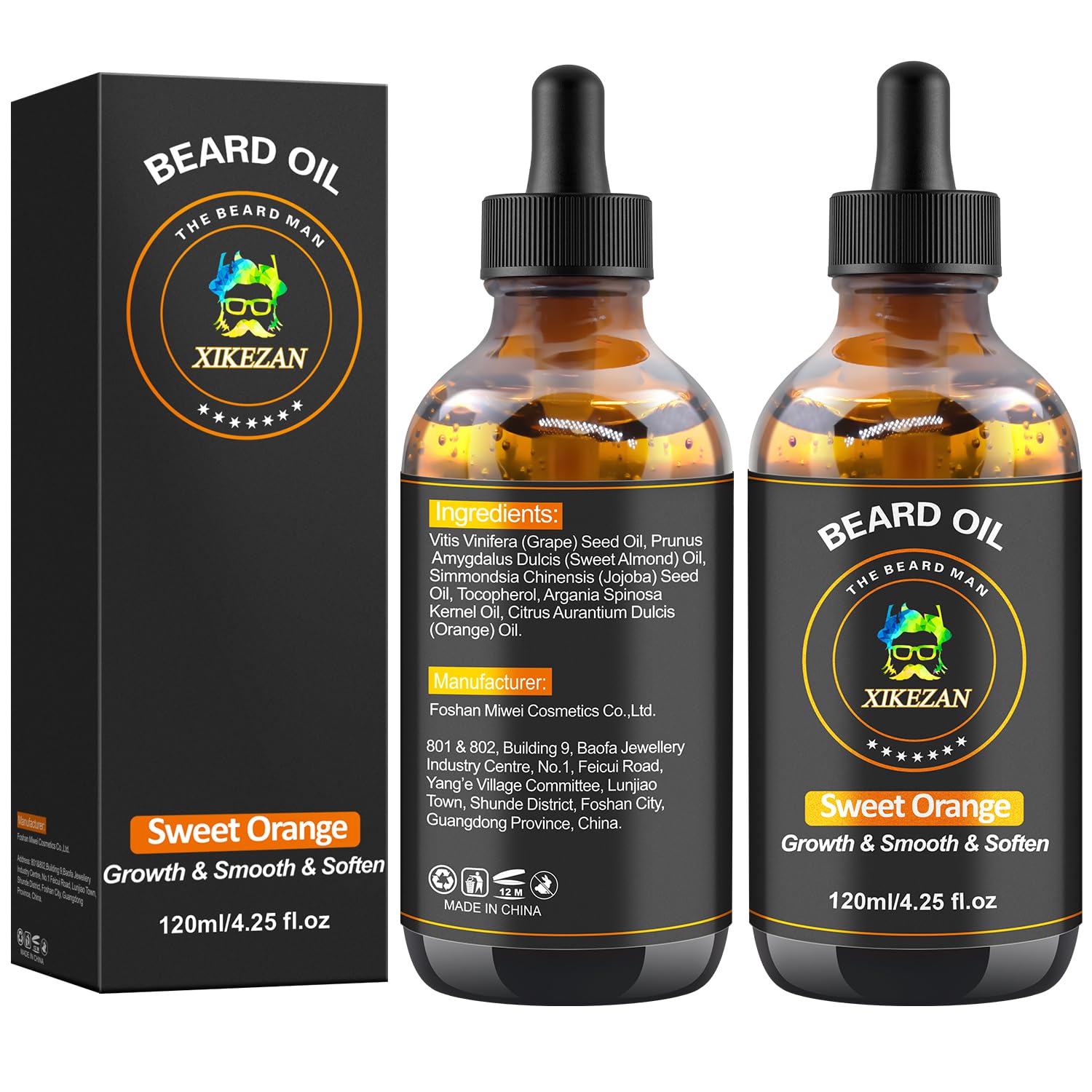 Beard Oil,120ml/4.25fl.oz Oil Promote Large Volume Beard Growth,Leave in Conditioner Beard Care Natural Sweet Orange Scent Mustaches Growth Soften Strength,Gifts for Men Him Dad-0