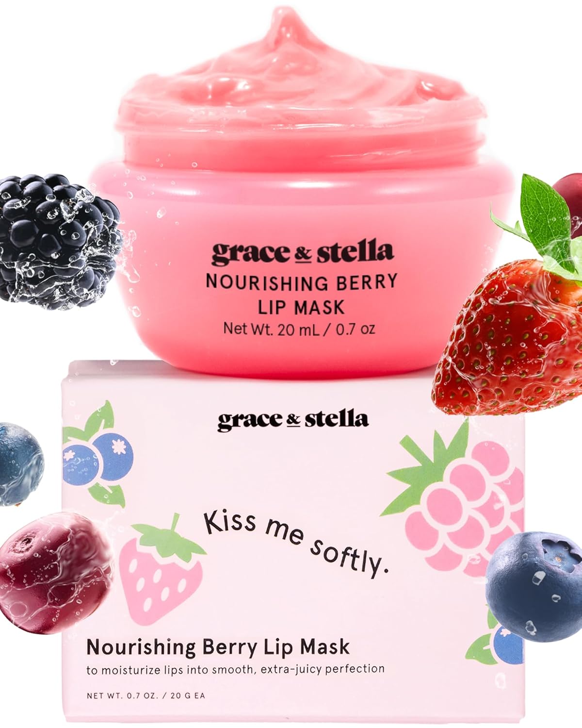 Grace & Stella Award Winning Lip Plumper Nourishing Berry Lip Mask - Lip Balm Hydrating - Lip Moisturizer For Very Dry Lips - Overnight Lip Mask & Lip Treatment & Lip Sleeping Mask - Vegan-0