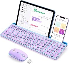 seenda Bluetooth Keyboard and Mouse for iPad, Multi-Device Bluetooth + 2.4G Wireless Keyboard Mouse with Tablet Holder for MacBook/Windows Computer, iOS/Andriod Tablet Phone, Blue & Purple