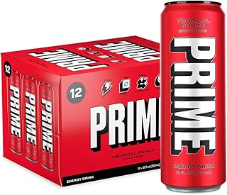 PRIME Energy TROPICAL PUNCH | Zero Sugar Energy Drink | Preworkout Energy | 200mg Caffeine with 355mg of Electrolytes and Coconut Water for Hydration| Vegan | Gluten Free |12 Fluid Ounce | 12 Pack