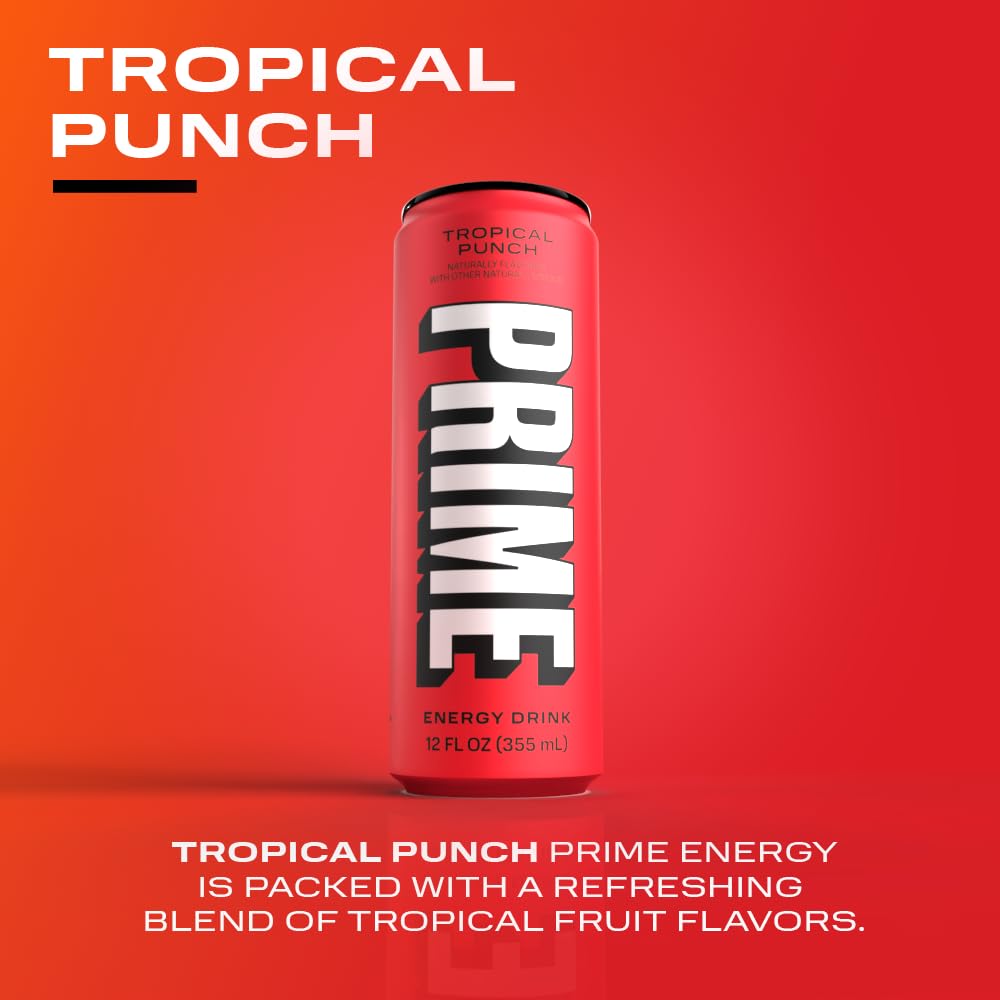 PRIME Energy TROPICAL PUNCH | Zero Sugar Energy Drink | Preworkout Energy | 200mg Caffeine with 355mg of Electrolytes and Coconut Water for Hydration| Vegan | Gluten Free |12 Fluid Ounce | 12 Pack-2