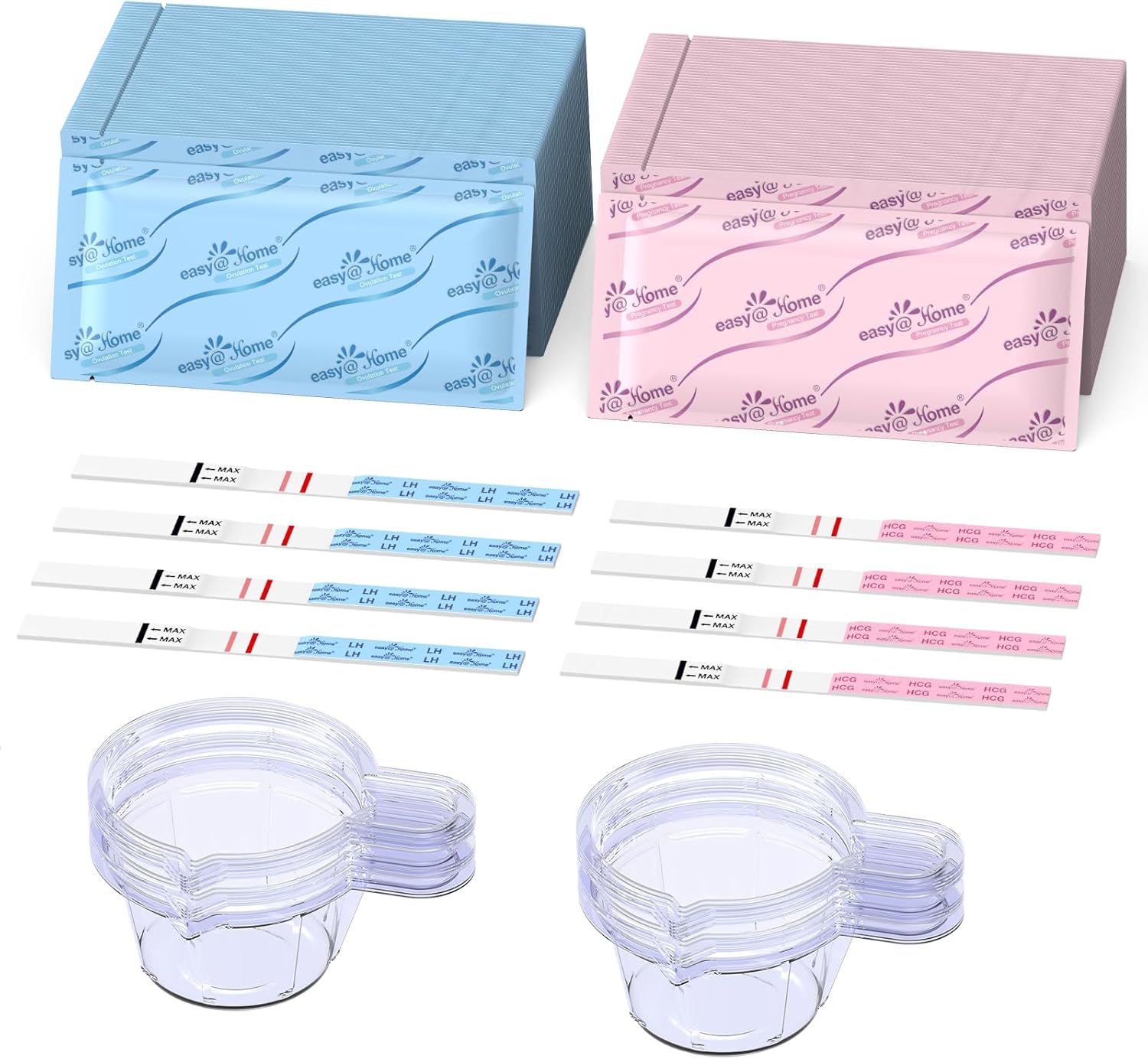 Ovulation & Pregnancy Test Strips Kit: Easy@Home 25 Ovulation Tests 10 Pregnancy Tests & 35 Large Urine Cups - Powered by Premom Ovulation APP | 25LH + 10HCG + 35 Urine Cups-0