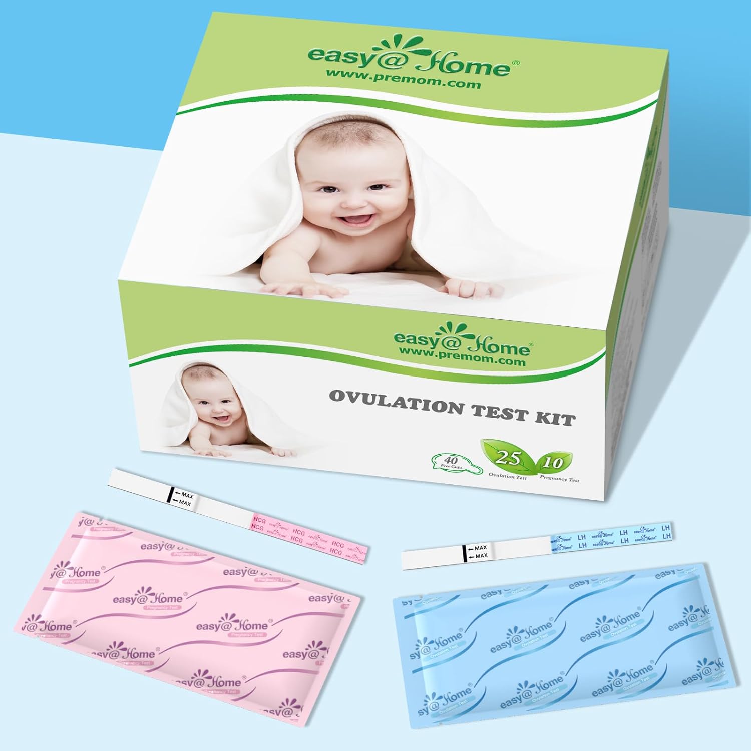 Ovulation & Pregnancy Test Strips Kit: Easy@Home 25 Ovulation Tests 10 Pregnancy Tests & 35 Large Urine Cups - Powered by Premom Ovulation APP | 25LH + 10HCG + 35 Urine Cups-7