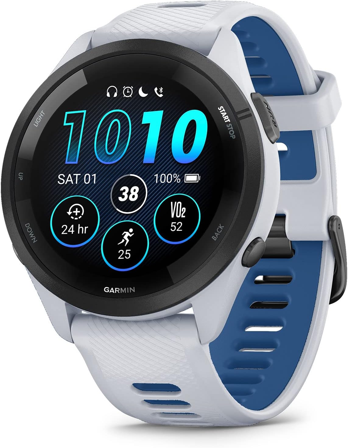 Garmin Forerunner 265 Running Smartwatch, Colorful AMOLED Display, Training Metrics and Recovery Insights, Whitestone and Tidal Blue-0