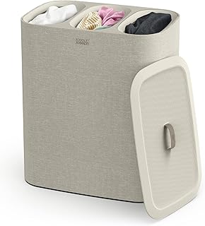 Joseph Joseph Tota - Trio 90-liter Laundry Hamper Separation Basket with lid, 3 Removable Washing Bags with Handles- Ecru