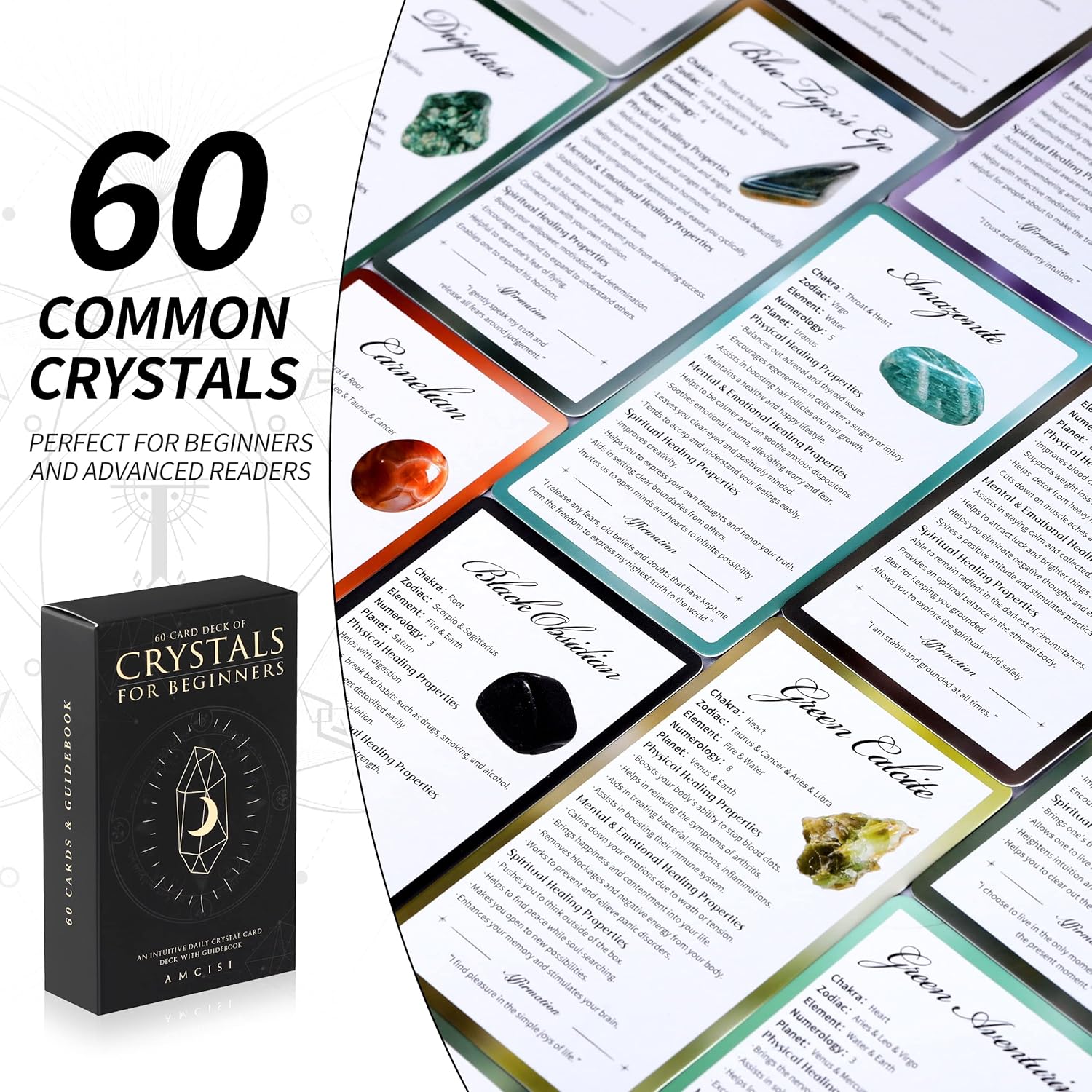 Healing Crystals for Beginners: 60-Card Deck of Crystals and Healing Stones, Crystal Oracle Cards with Meaning on Them, Oracle Cards Deck with Guidebook, Inspiration Cards Meditation Gifts-2