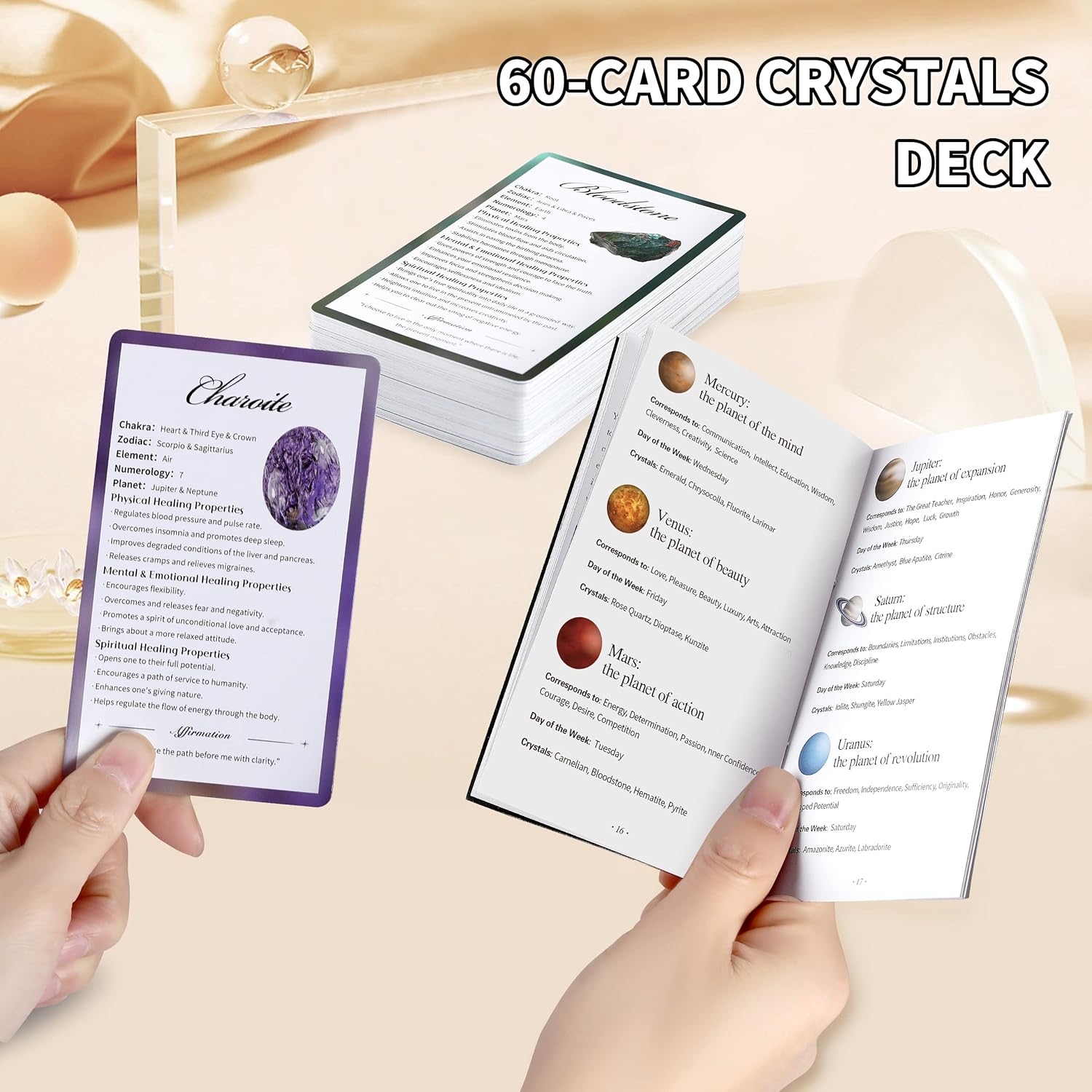 Healing Crystals for Beginners: 60-Card Deck of Crystals and Healing Stones, Crystal Oracle Cards with Meaning on Them, Oracle Cards Deck with Guidebook, Inspiration Cards Meditation Gifts-6