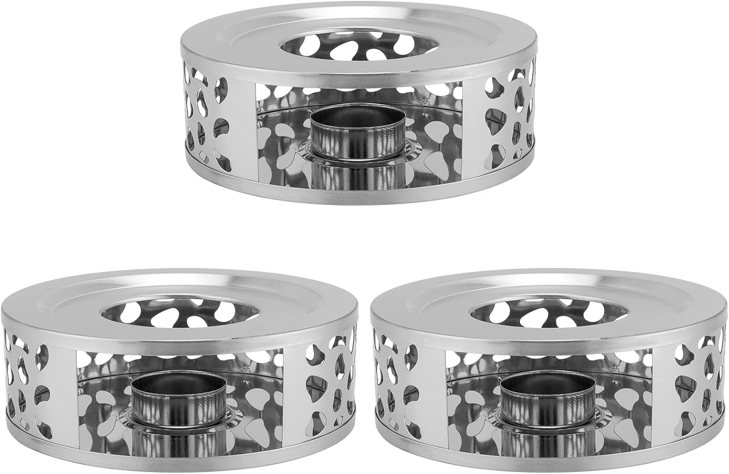 KEILEOHO 3 PCS Teapot Warmer, Stainless Steel Teapot Warmer, Metal Teapot Heater with Tealight Candle Holder, Brushed Coffee Tea Warmer Base for Glass or Ceramic Teapot, Silver-0