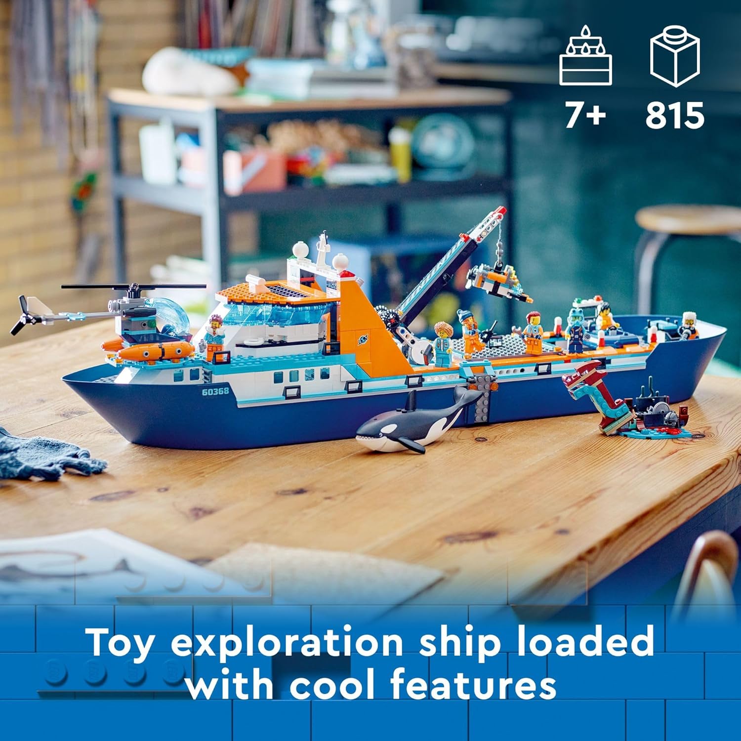 LEGO City Arctic Explorer Ship 60368 Building Toy Set, Fun Toy Gift for 7 Year Old Boys and Girls, with a Floatable Boat, Helicopter, Dinghy, ROV Sub, Viking Shipwreck, 7 Minifigures and an Orca-1