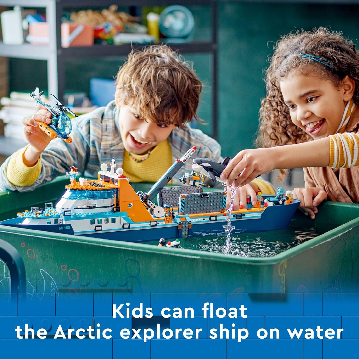 LEGO City Arctic Explorer Ship 60368 Building Toy Set, Fun Toy Gift for 7 Year Old Boys and Girls, with a Floatable Boat, Helicopter, Dinghy, ROV Sub, Viking Shipwreck, 7 Minifigures and an Orca-2