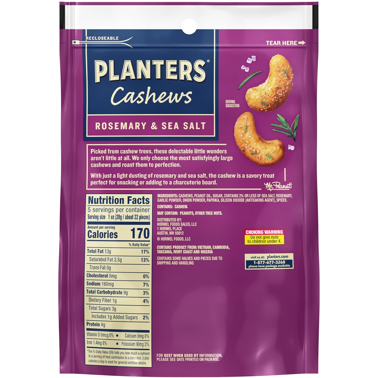 PLANTERS Cashews Rosemary & Sea Salt, Party Snacks, 5 Oz Bag-2